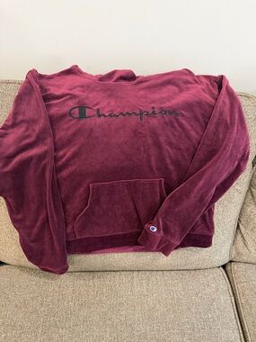 Champion Plush Velvet Pullover in Burgundy